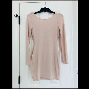 Nude, glittery, long sleeve, body-con dress